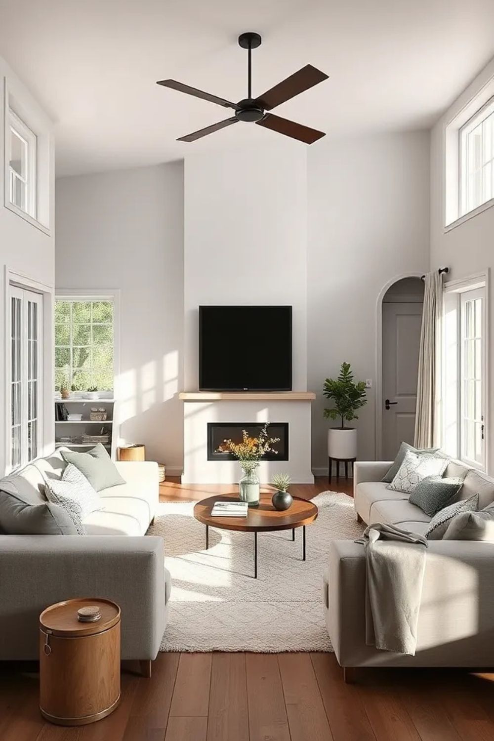 35 Scandinavian Living Room Ideas - Creating Your Cozy Nordic Haven - Scandinavian Style Lighting Design For High Ceiling Living Room With Floor Lamps
