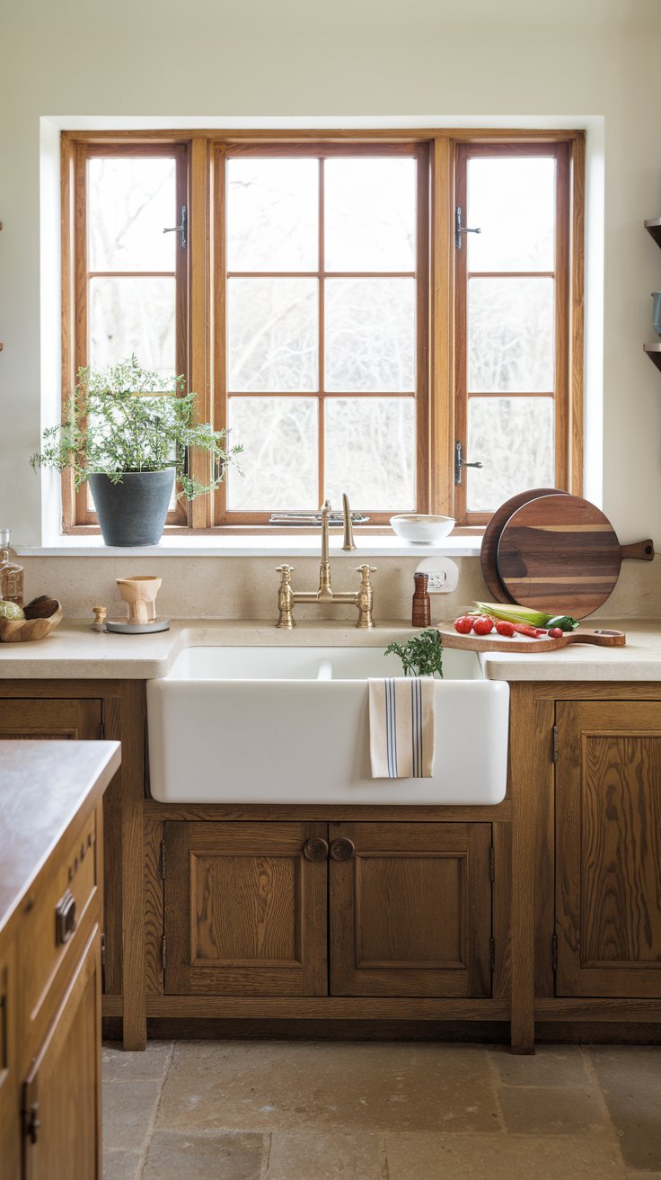 Farmhouse Sink with Brass Hardware