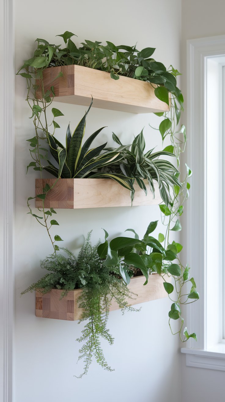 Floating Natural Wood Shelves