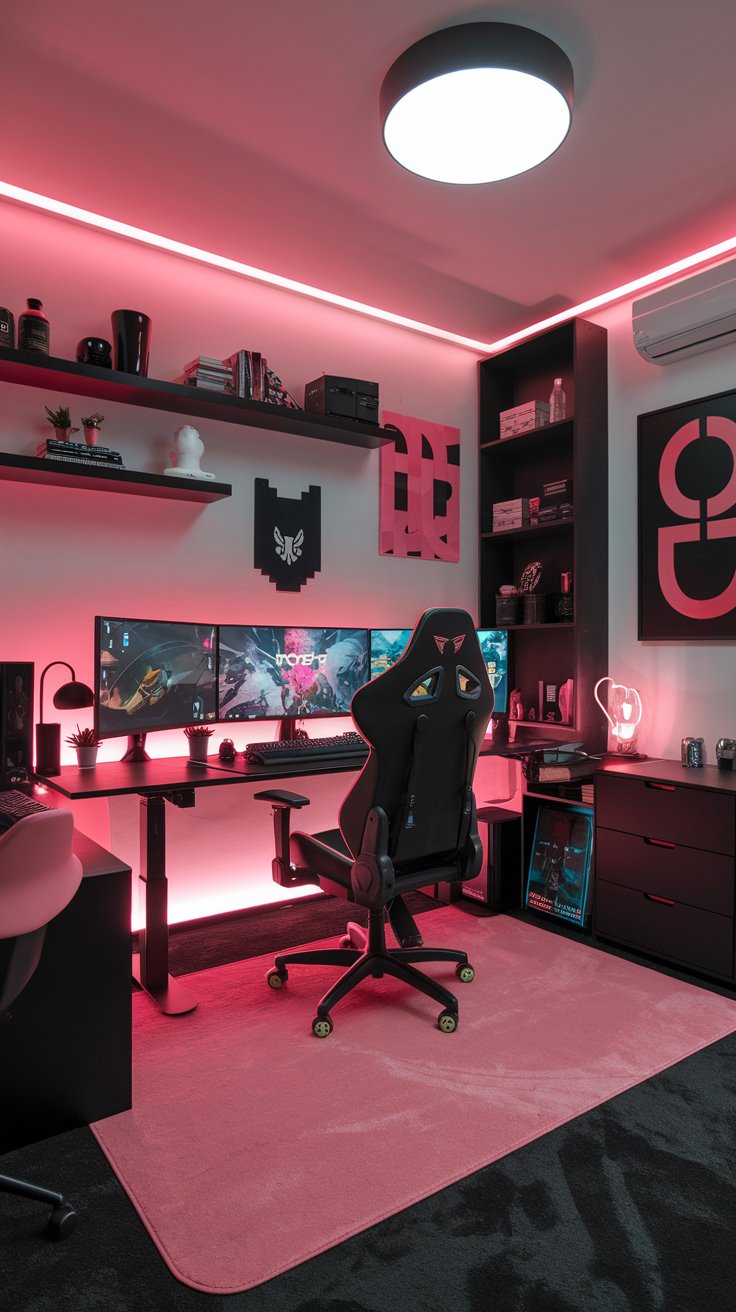 Pink and Black Gaming Room