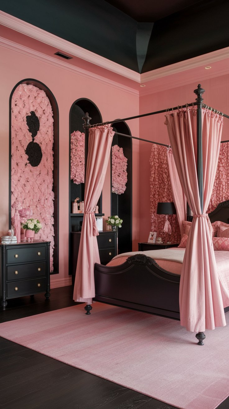 Romantic Pink and Black Bedroom