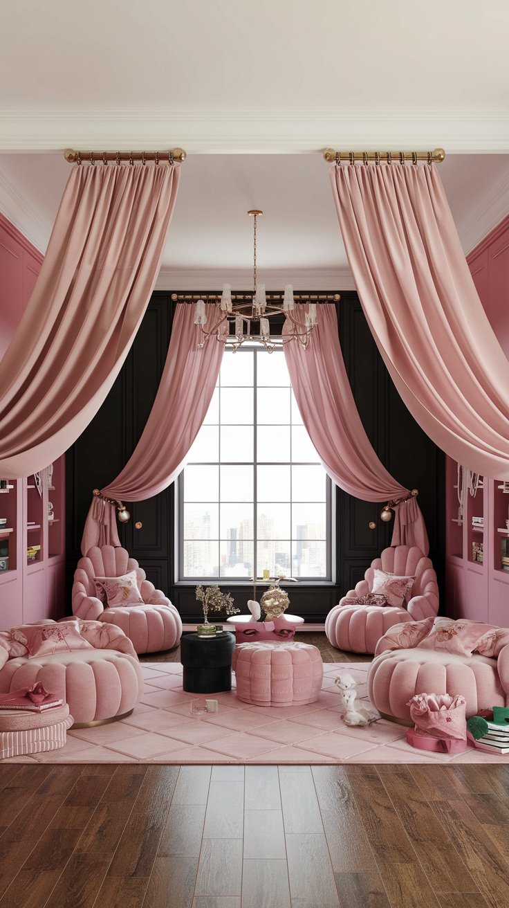 Statement Black Accent Wall with Blush Details