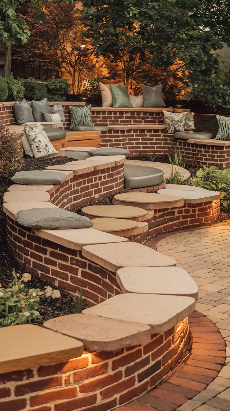 Curved Brick Wall with Built-in Seating