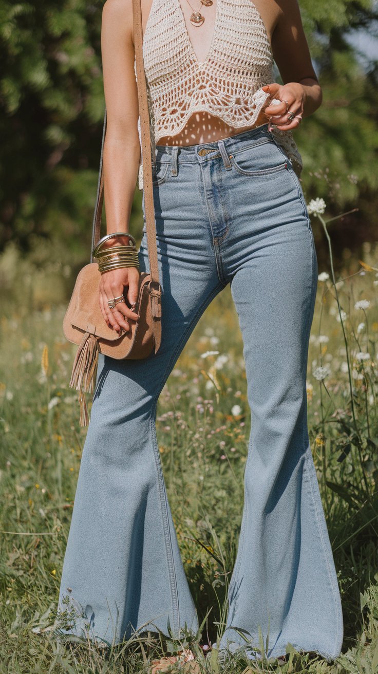 Flared Jeans and Crochet Top Combo (The '70s Called, They're Proud of You)