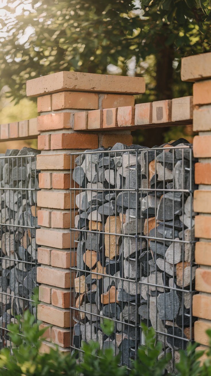 Gabion and Brick Combination Fence