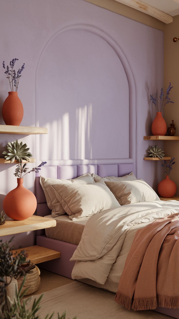 Lavender Accent Wall with Clay Accessories