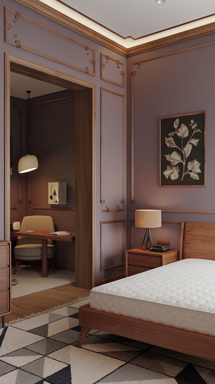 Purple-Gray Paint with Natural Wood Trim