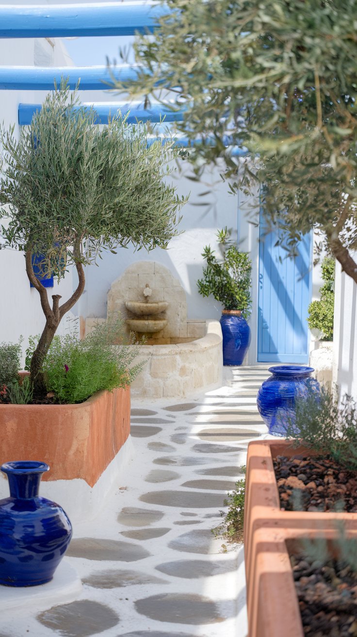 Mediterranean-Inspired White Stone Courtyard