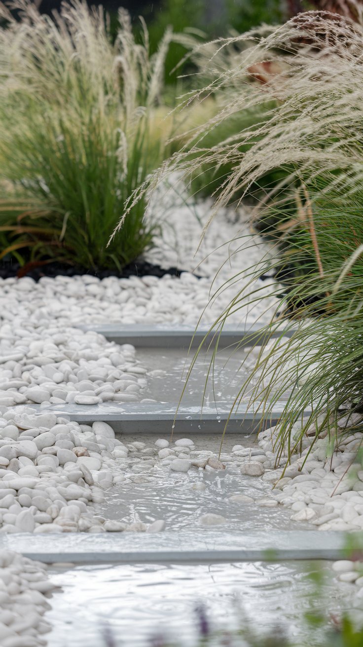 White Pebble Rain Garden