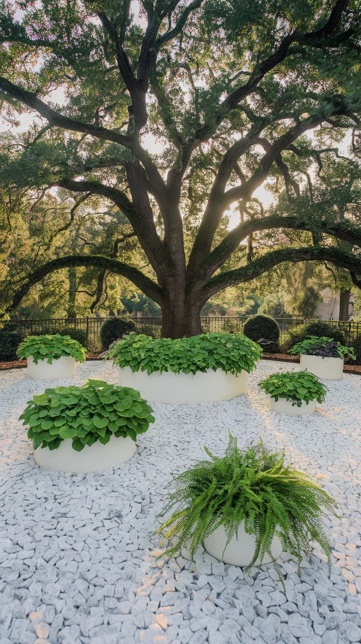 White Stone Ground Cover Under Trees