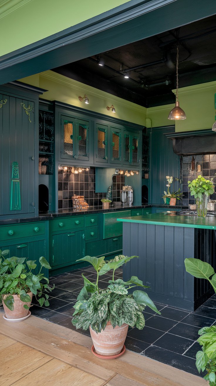 Black Ceiling with Green Accents