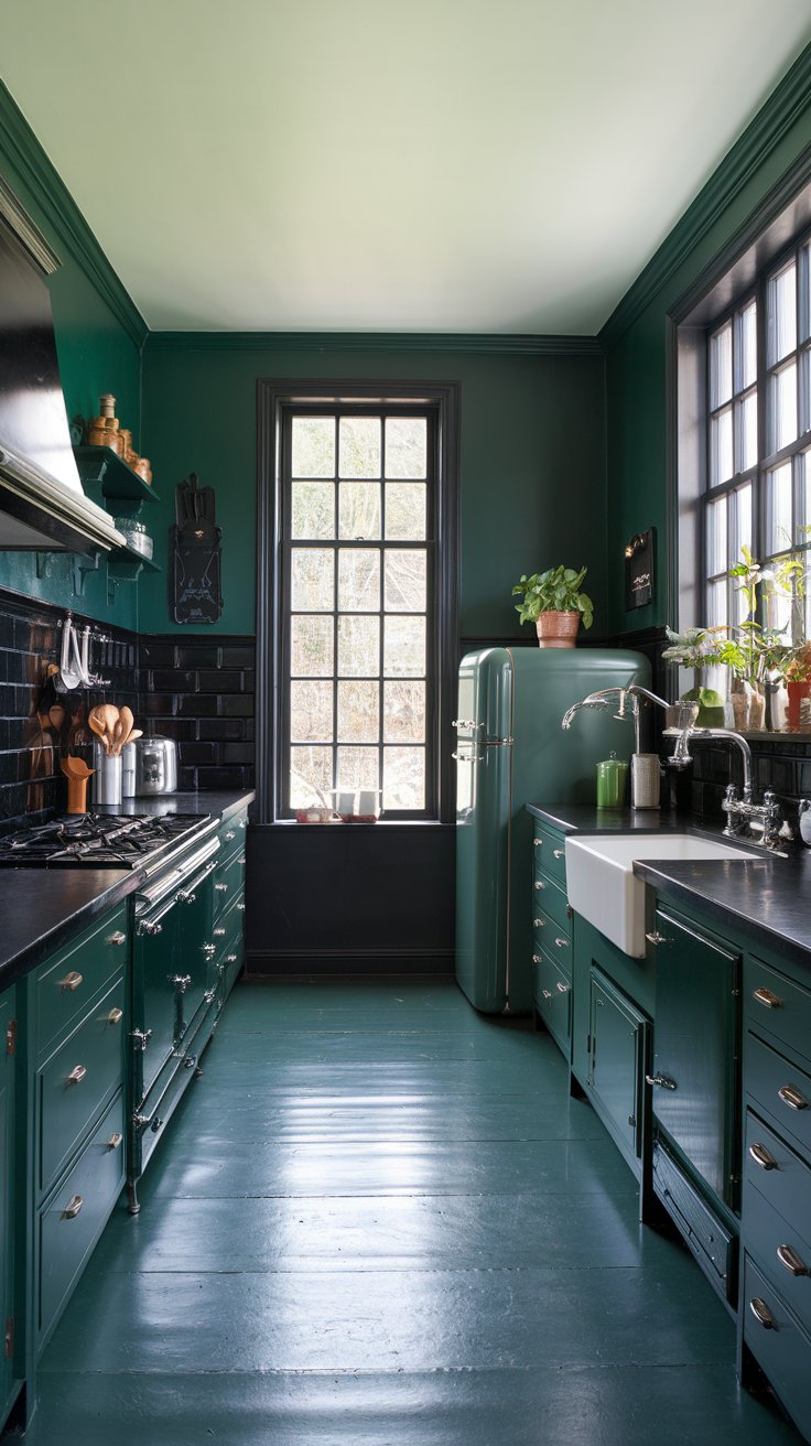 Black Window Frames with Green Walls