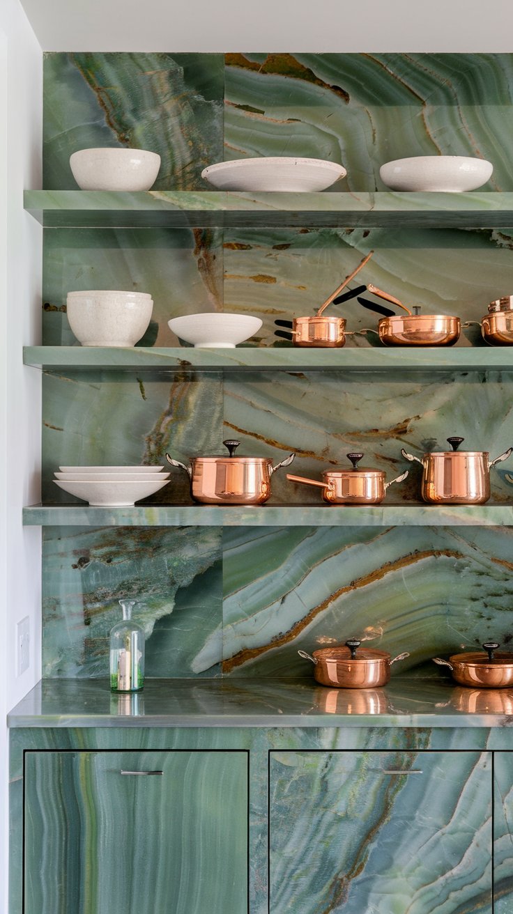 Green Onyx Open Shelving