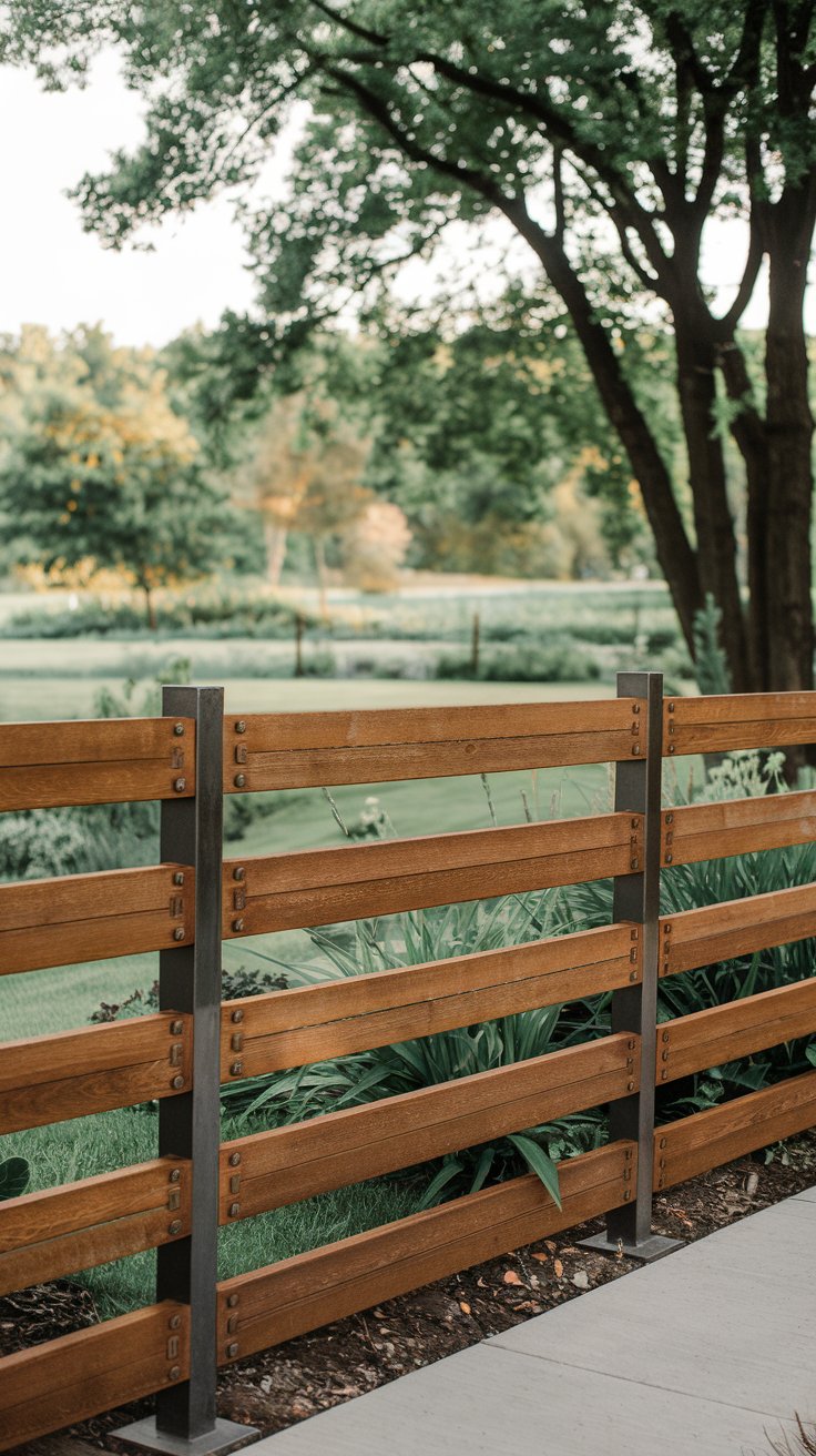 Horizontal Board Fence with Metal Posts