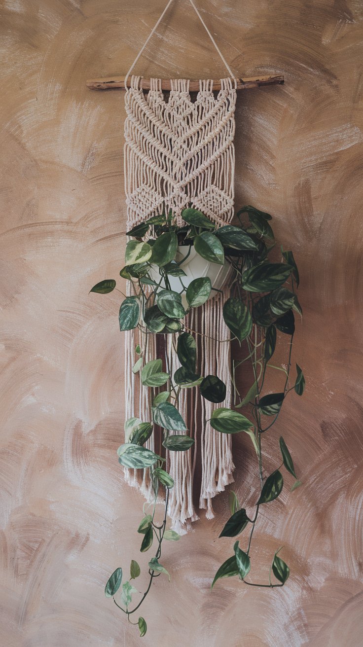 Macramé Plant Hanger with Built-in Trellis