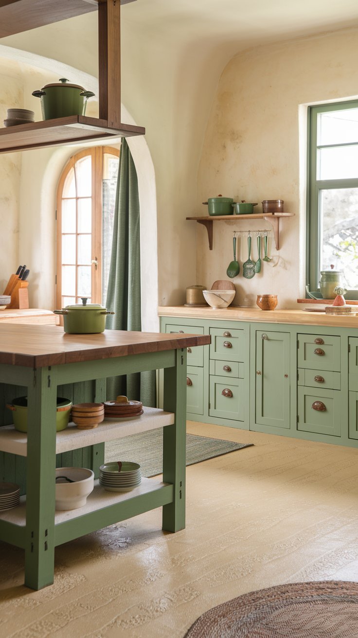 Natural Wood Elements with Green and Beige