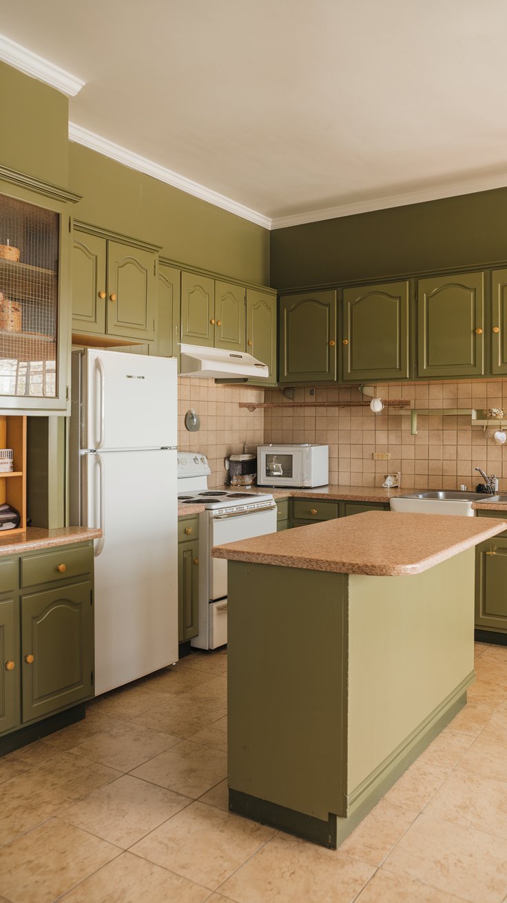 Olive Green Cabinets with Beige Walls