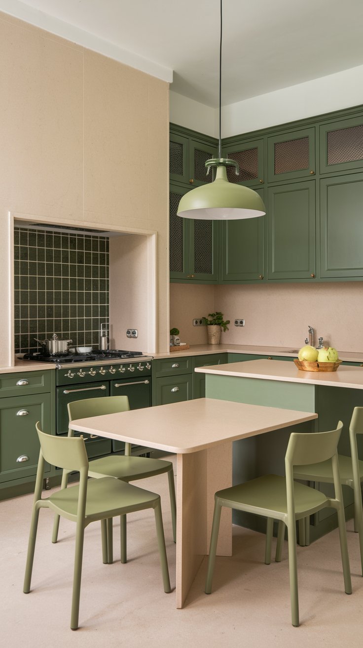 Pistachio Green Accents in a Beige Kitchen