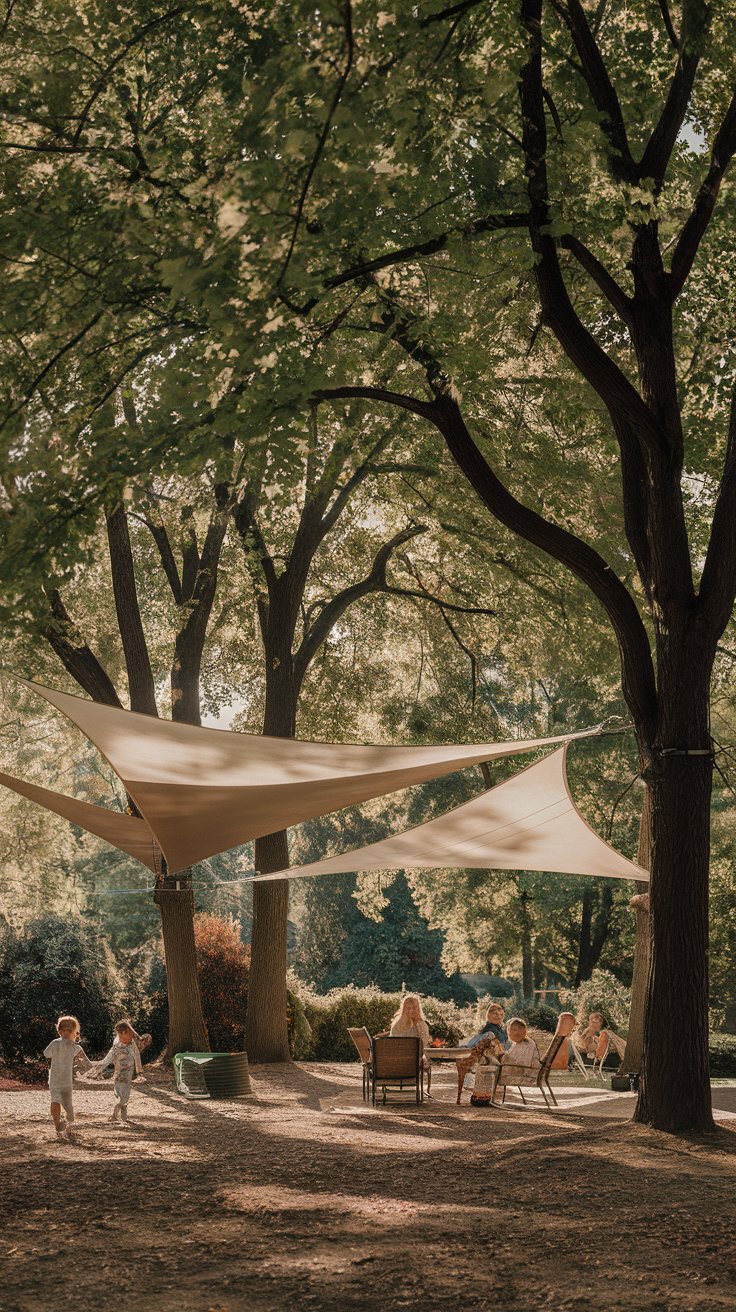 Retractable Shade Sails Between Trees