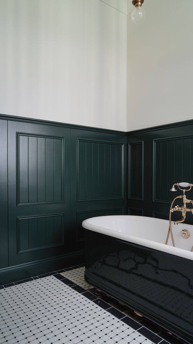 Add Dark Green Wainscoting for Classic Elegance