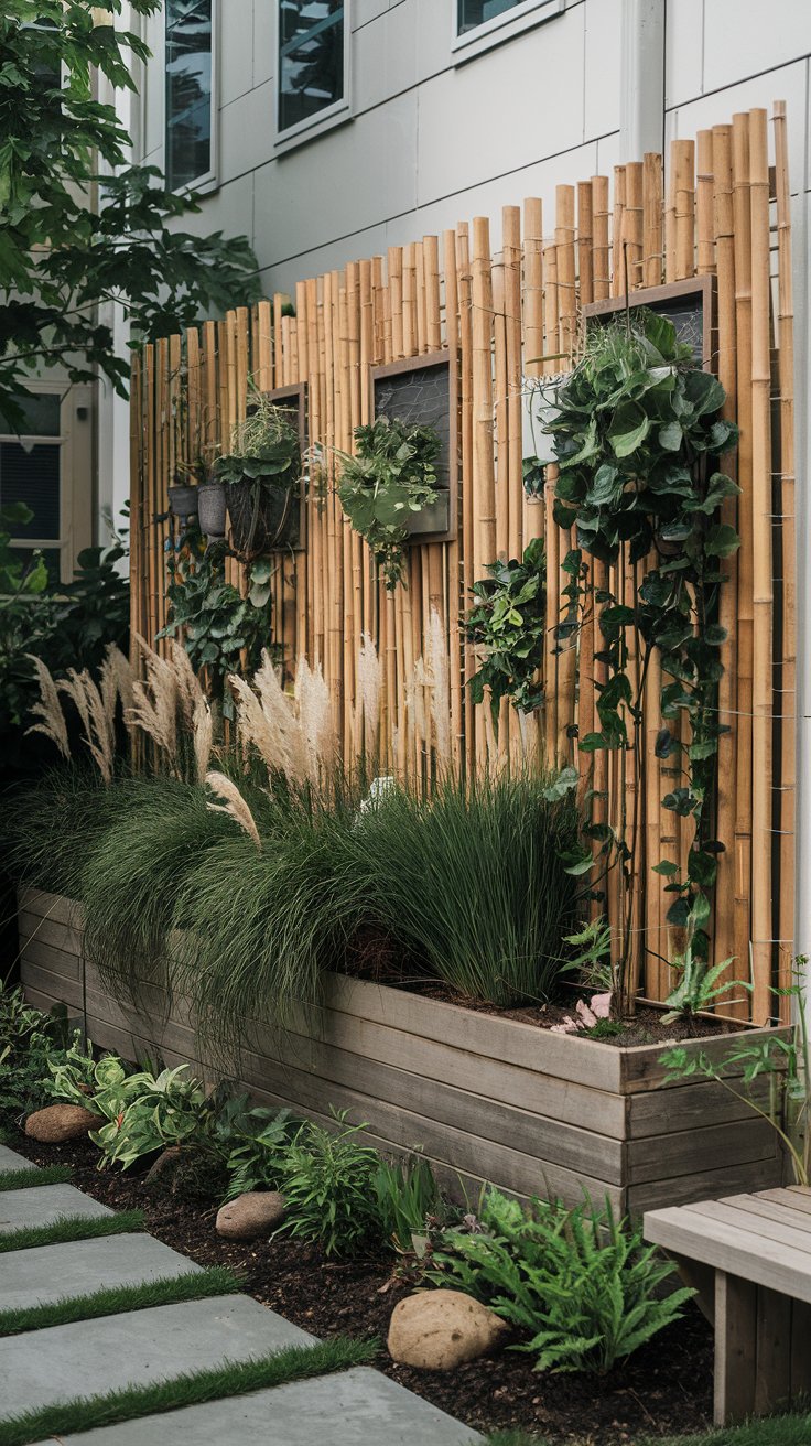 Bamboo Screen with Integrated Planters