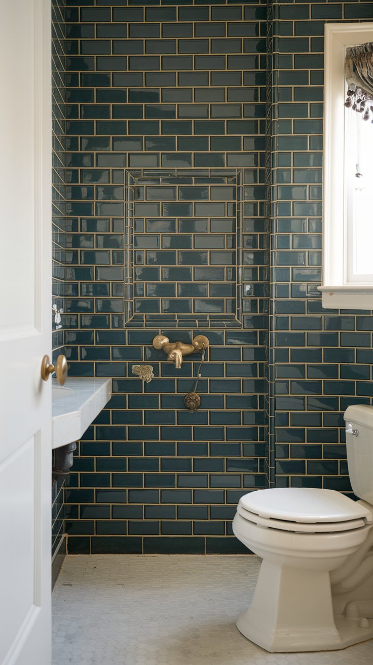 Create Drama with Dark Green Subway Tiles
