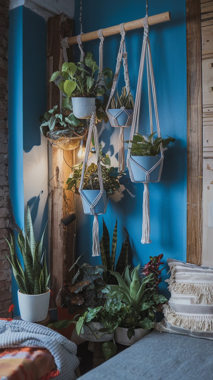 Create a Blue Plant Corner with Hanging Planters
