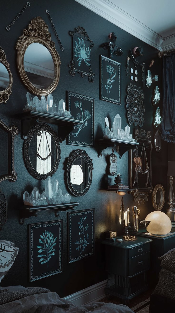 Create a Mystical Gallery Wall with Vintage Mirrors and Dark Art