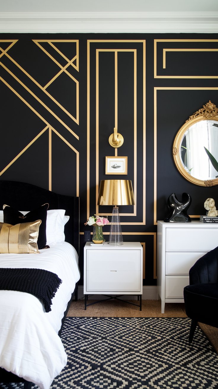 Create a Statement Wall with Black Paint and Gold Accents