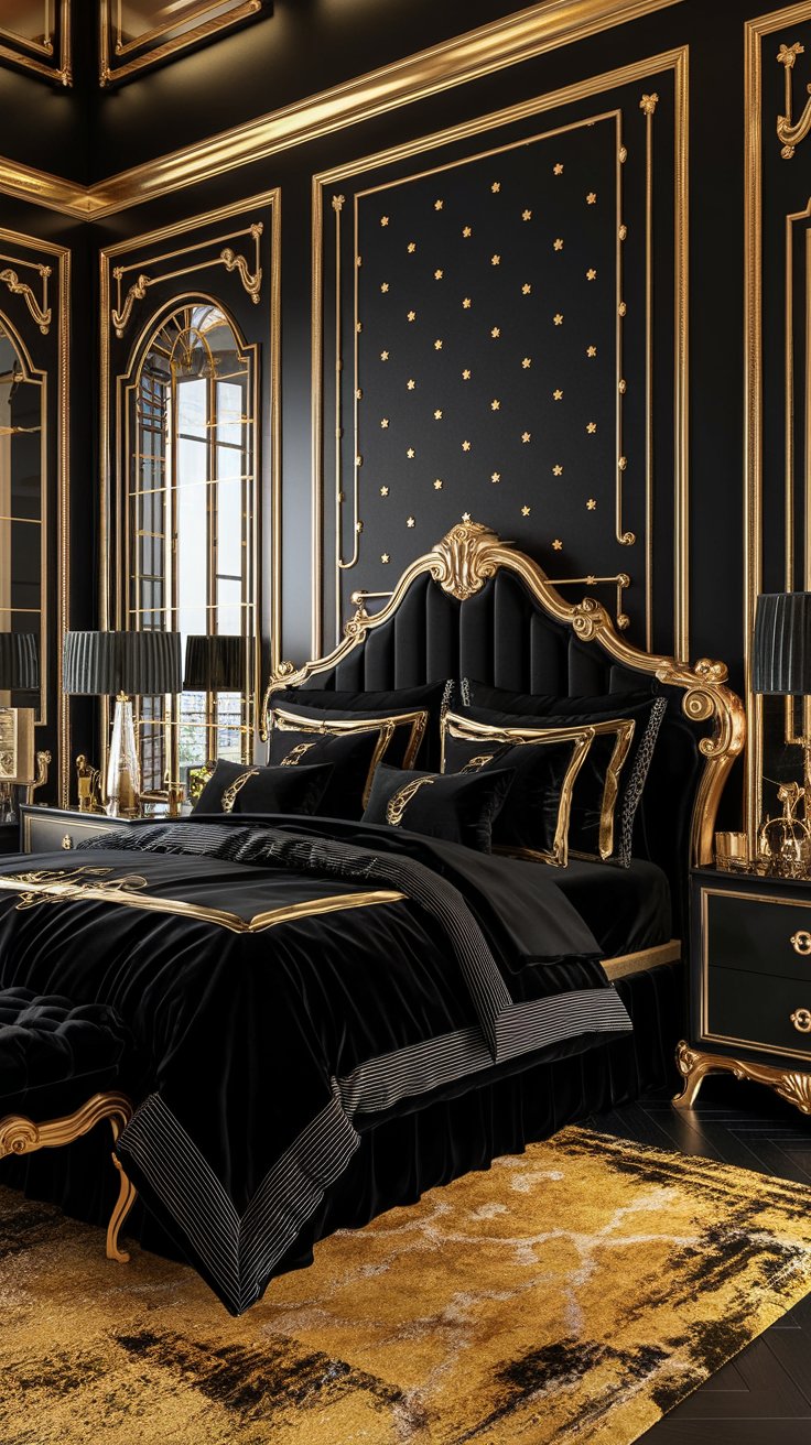 Layer Luxurious Black and Gold Bedding