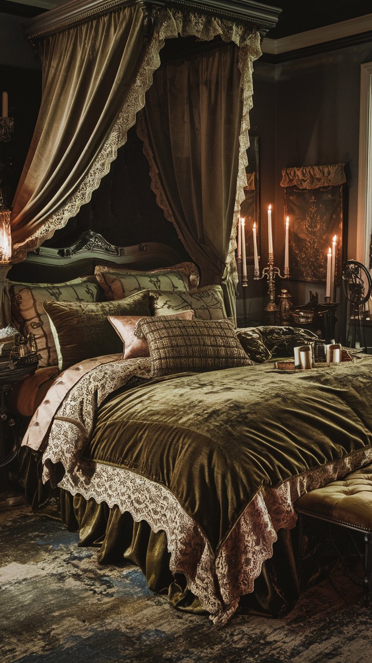 Layer Rich Textures with Velvet and Lace Bedding