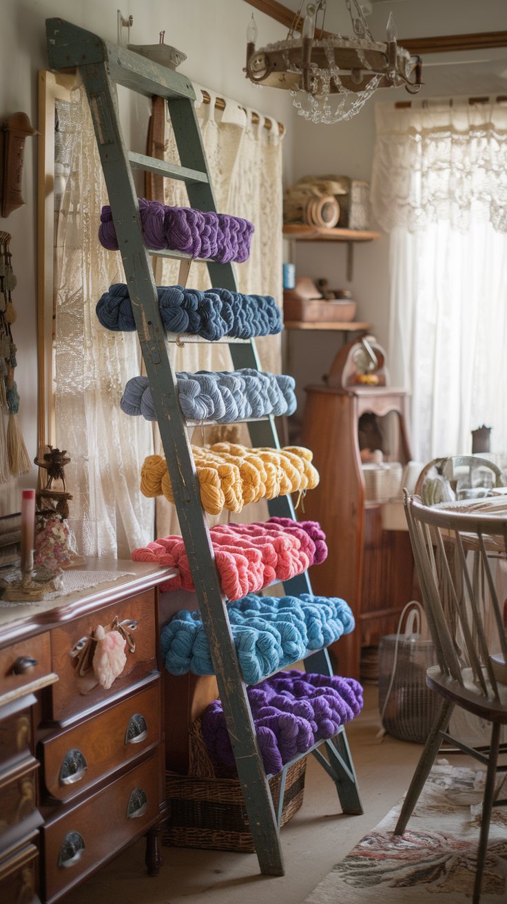 Antique Ladder Yarn Storage