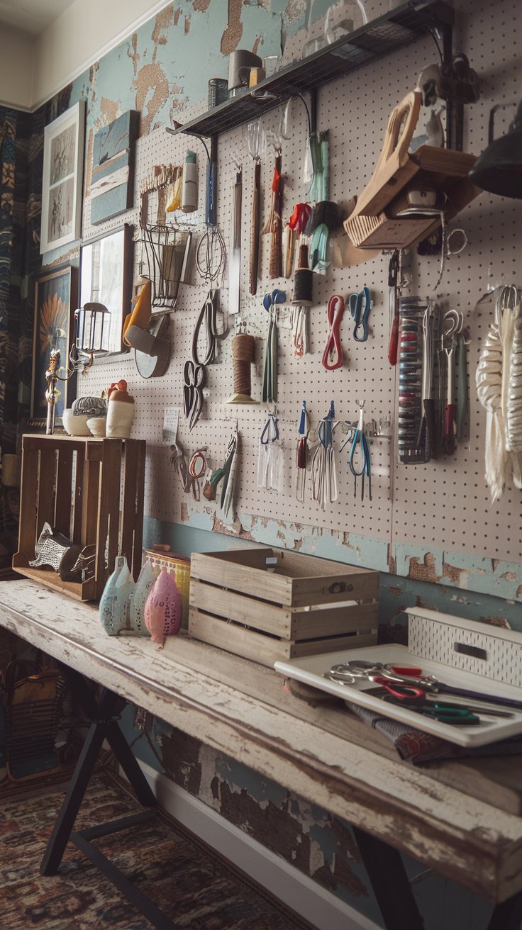 Chippy Paint Pegboard Wall