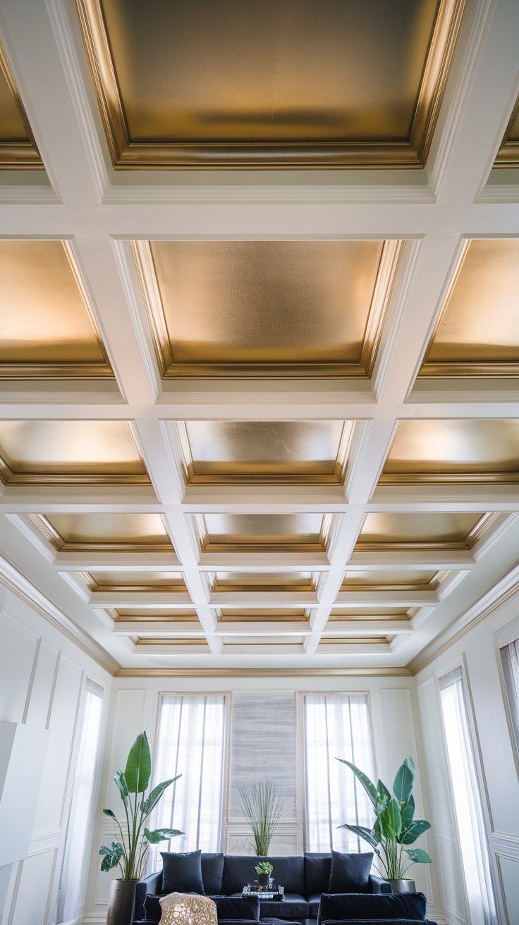 Coffered Ceiling with Metallic Accents