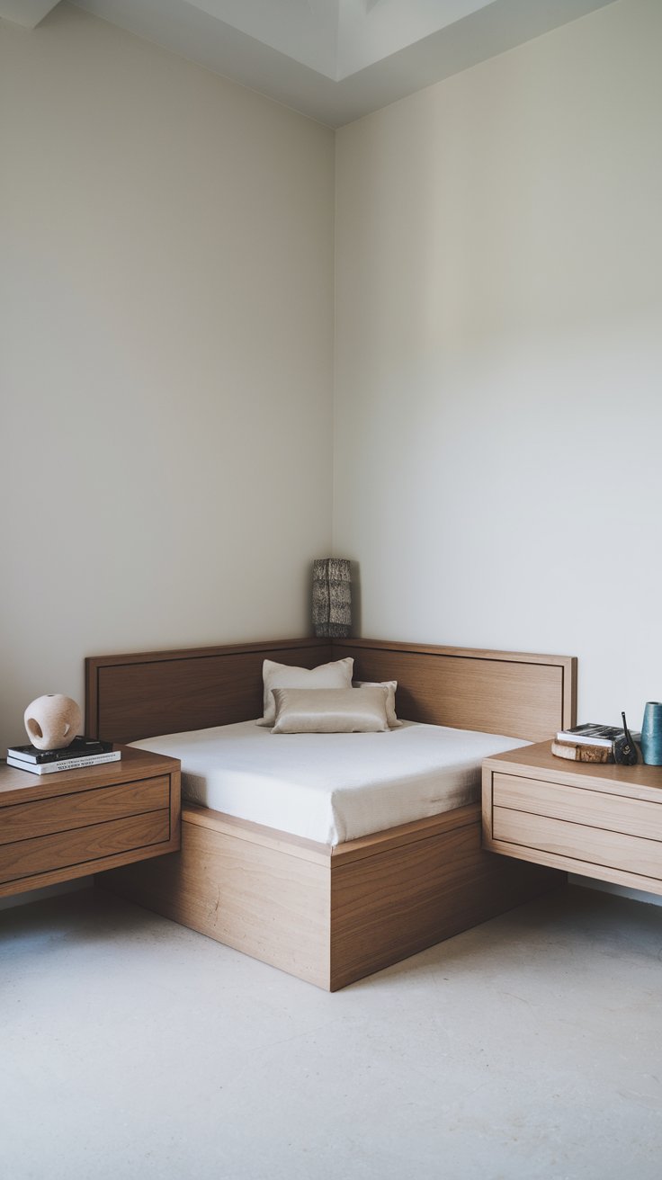 Corner Bed with Floating Nightstands