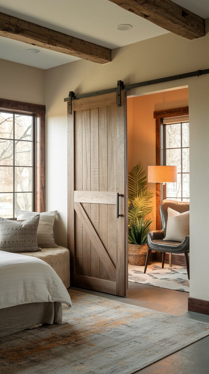 Corner Bed with Sliding Barn Door Privacy
