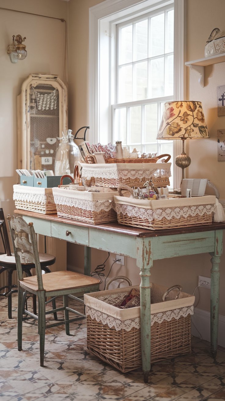 Lace-Lined Wicker Basket Collection