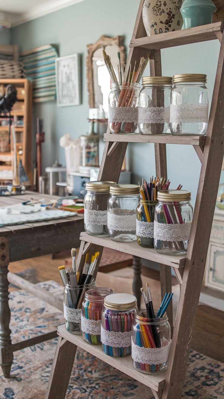 Lace-Trimmed Mason Jar Organizers