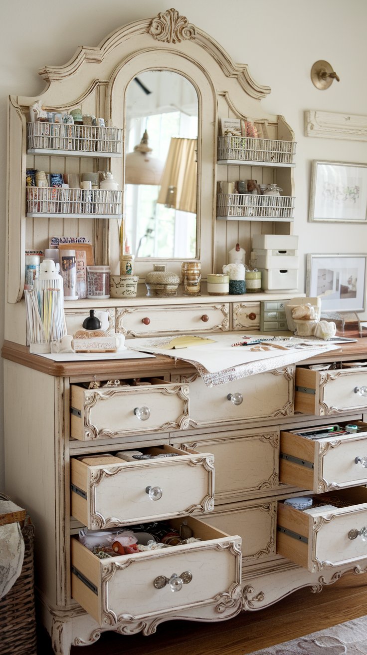Repurposed Vintage Dresser Craft Station