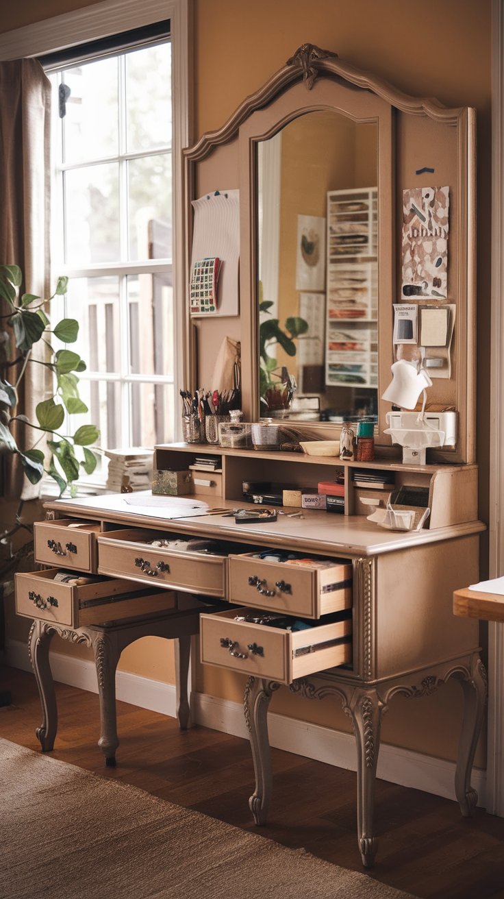 Repurposed Vintage Vanity Workstation
