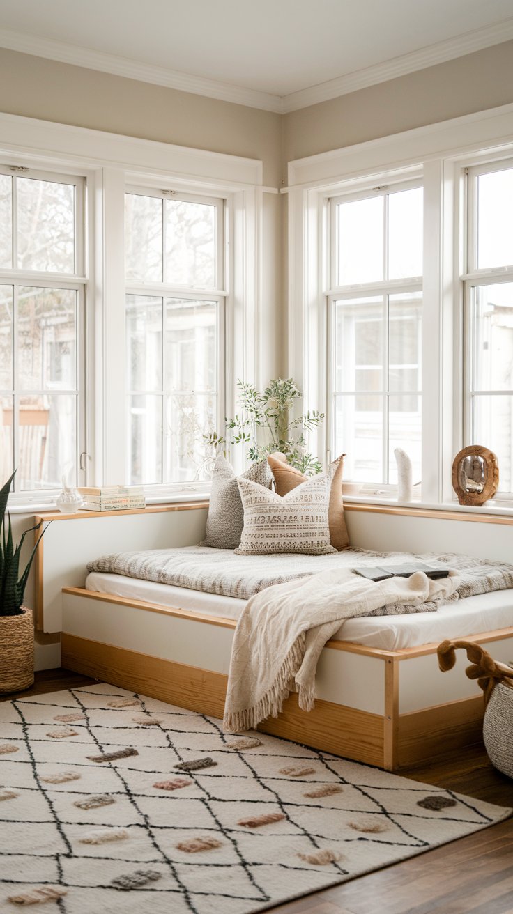 Scandinavian Corner Bed with Natural Wood