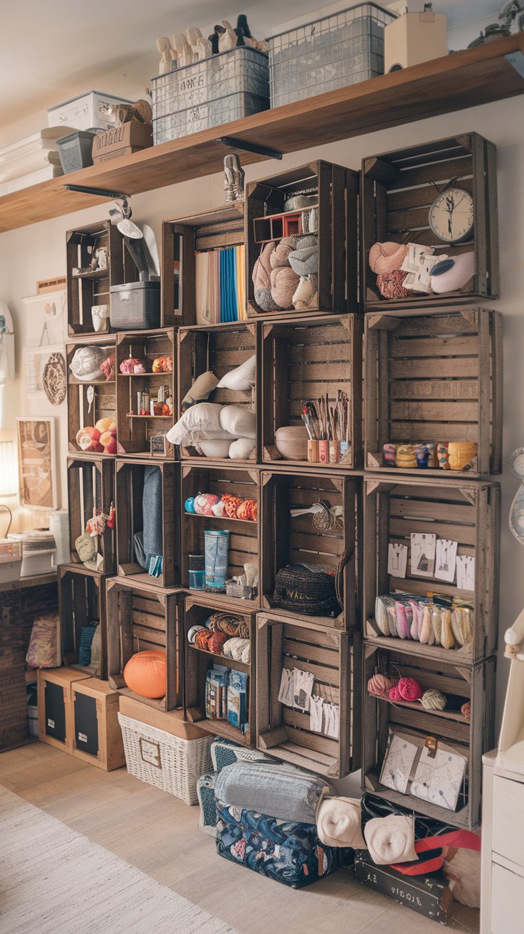 Vintage Milk Crate Cubby System