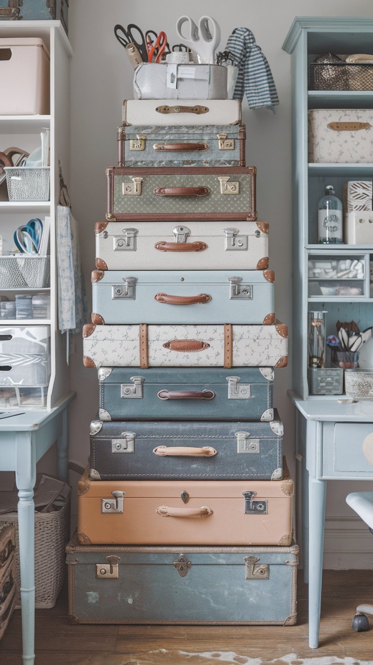 Vintage Suitcase Storage Tower