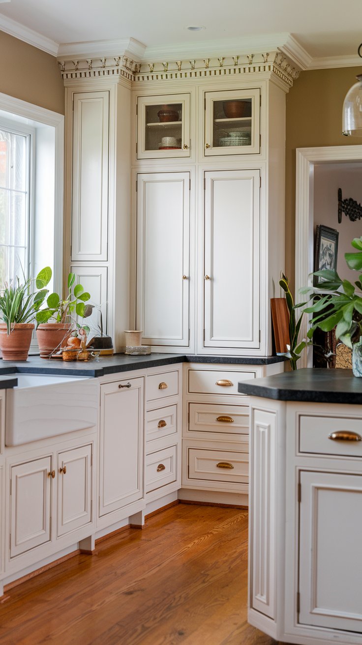 Traditional White Dove Cabinets with Crown Molding
