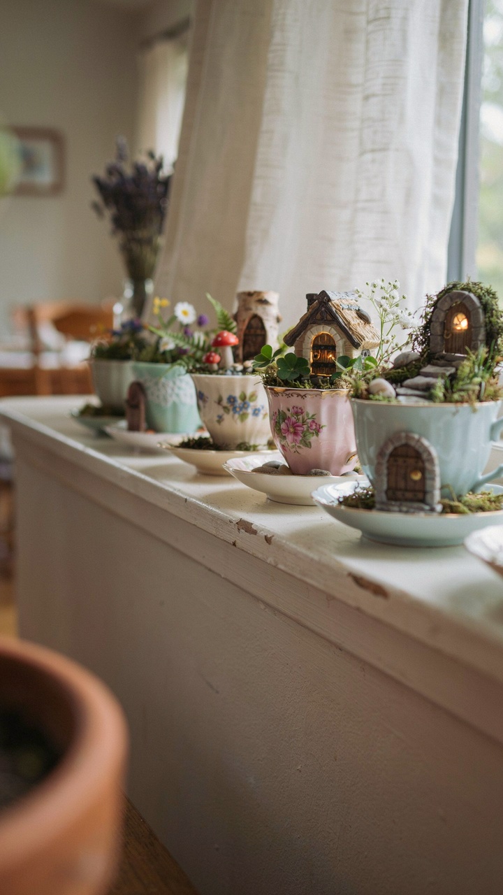 Vintage Teacup Fairy Scene