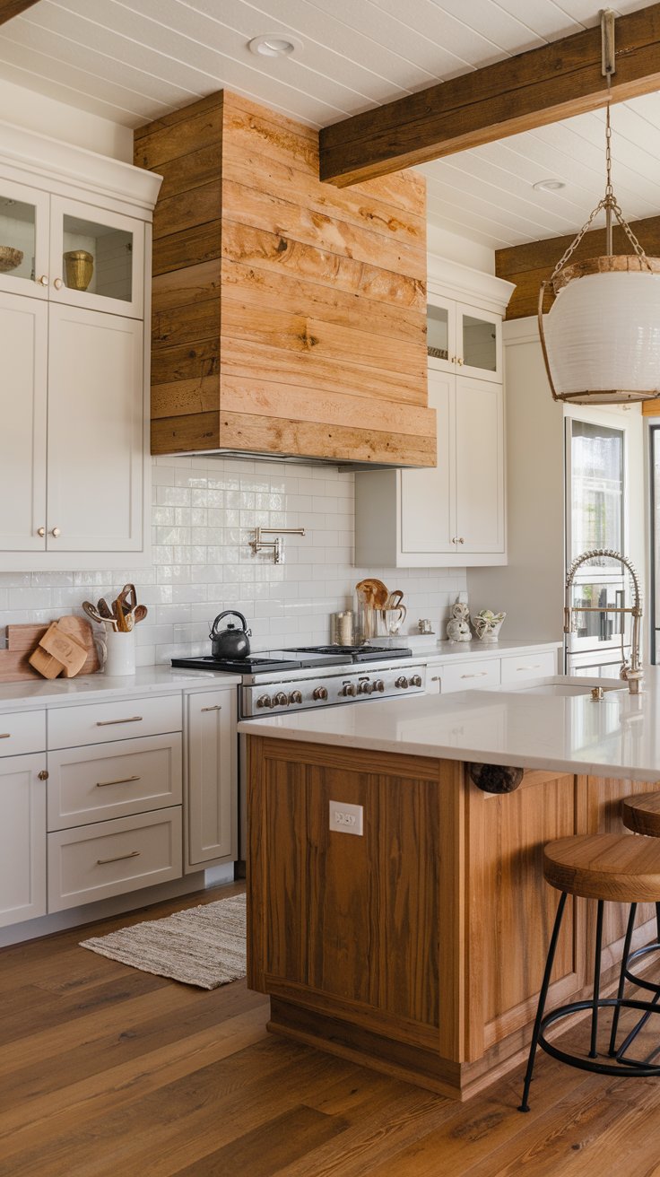 White Dove Cabinets with Natural Wood Accents