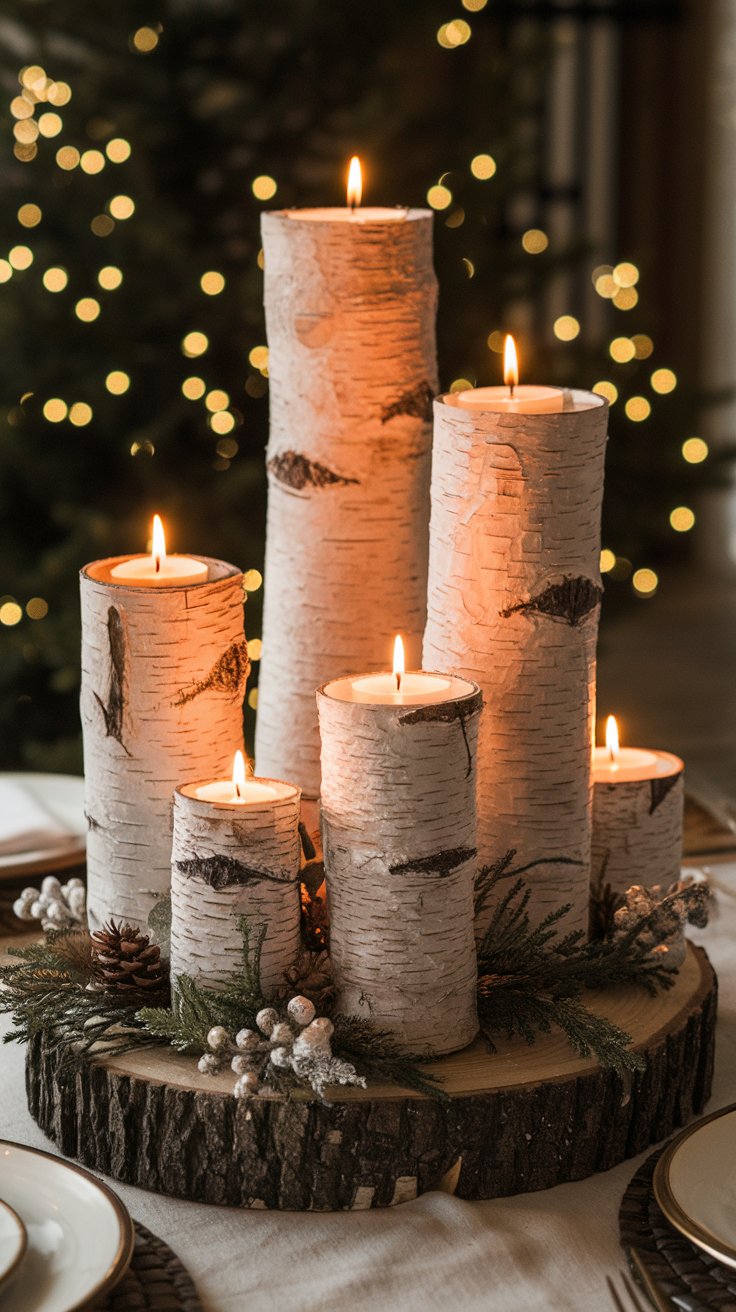 Birch Log Candle Holder Centerpiece