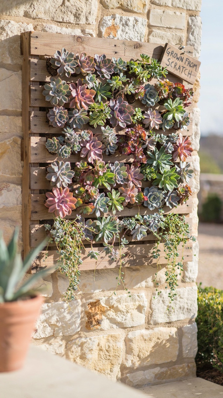Repurposed Wooden Pallets as a Vertical Succulent Wall
