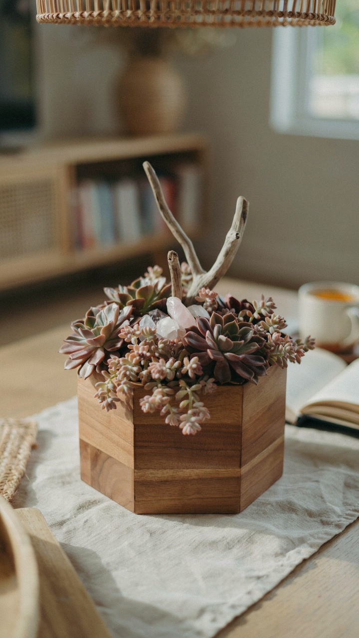 The Boho Geometric Wood Box Centerpiece
