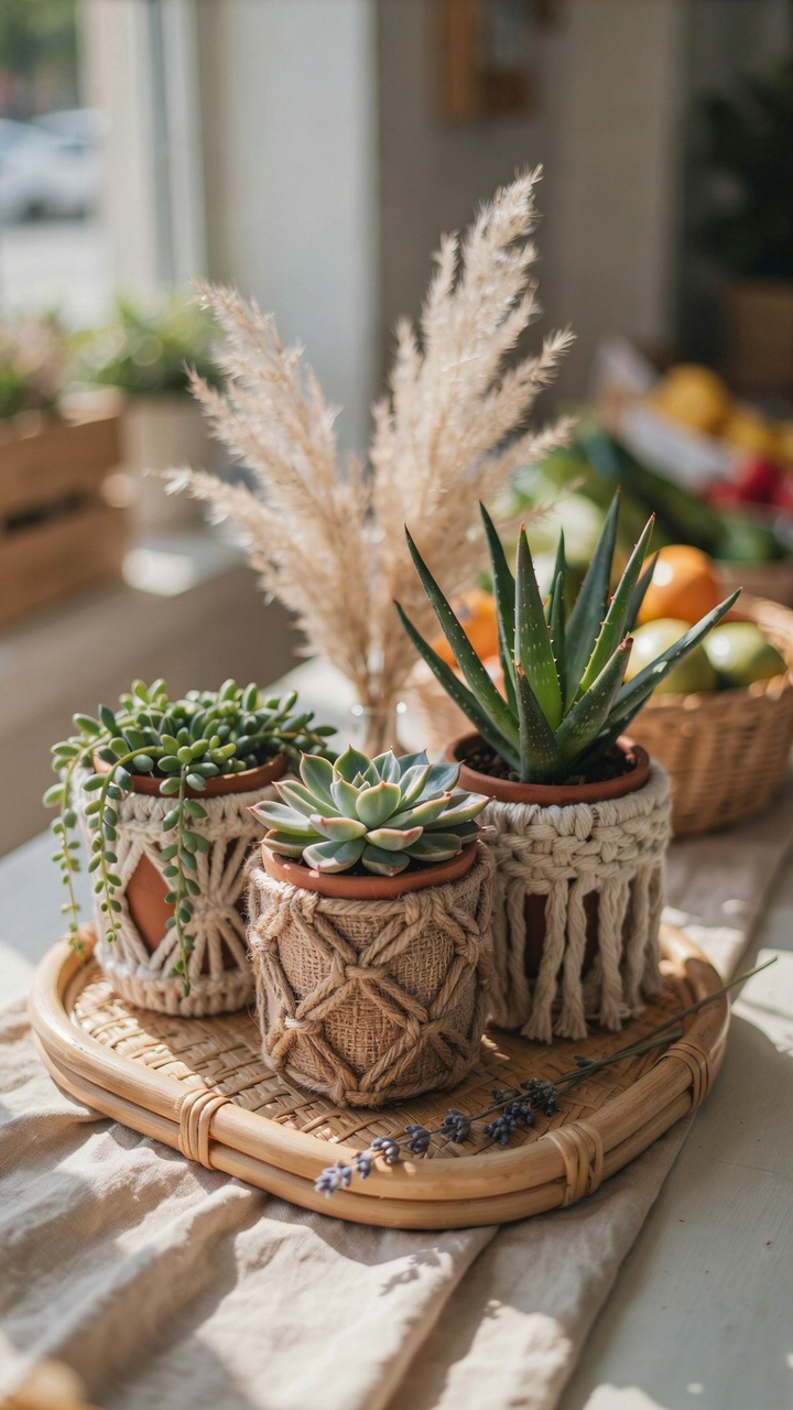 The Boho Macramé and Succulent Centerpiece